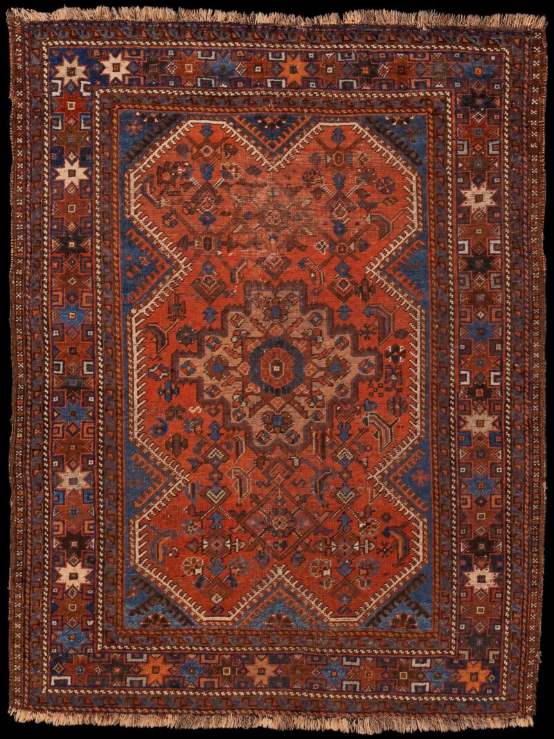 Punainen käsinsolmittu Gasghai-villamatto, 164 × 128 cm