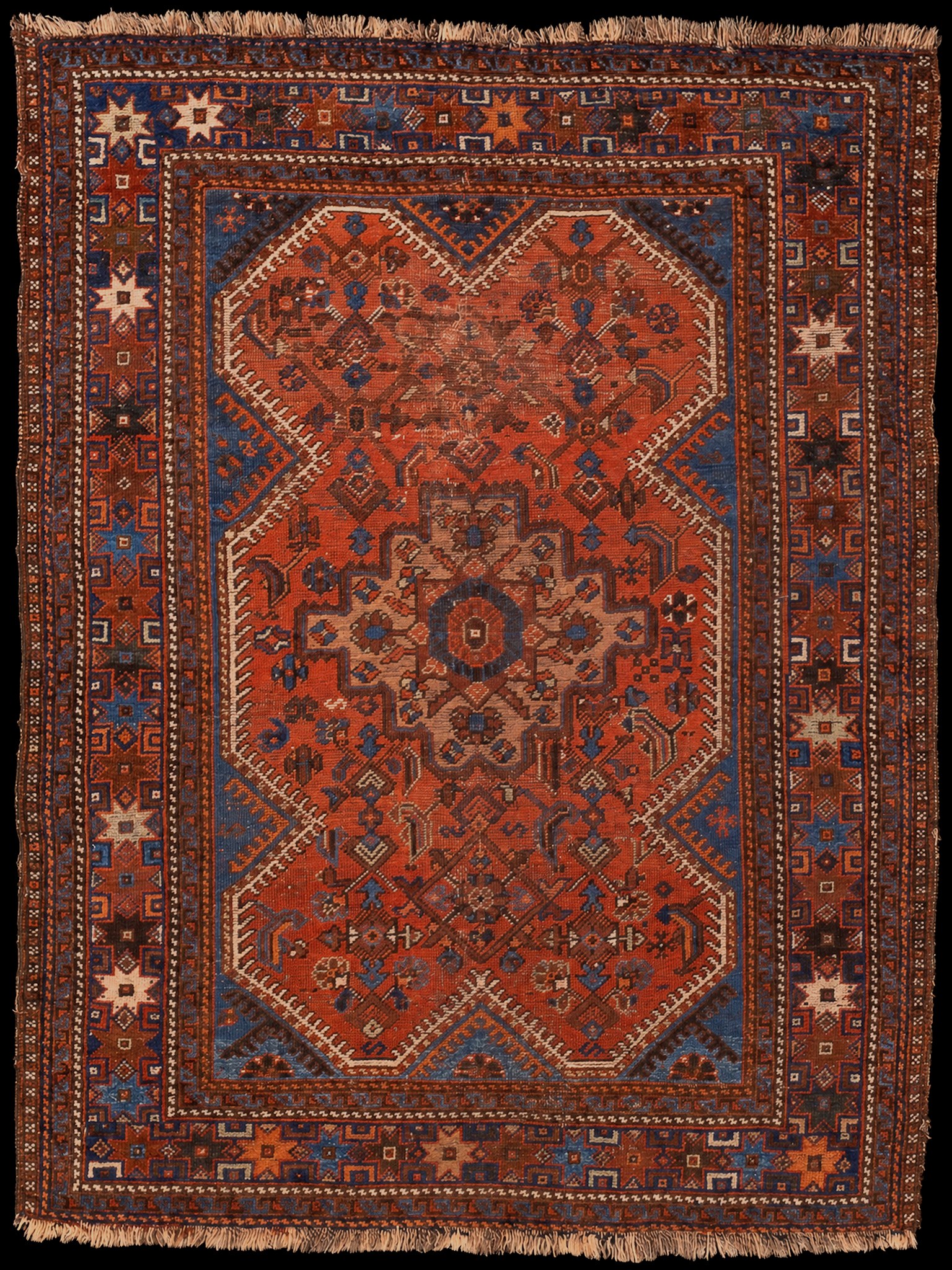 Punainen käsinsolmittu Gasghai-villamatto, 164 × 128 cm
