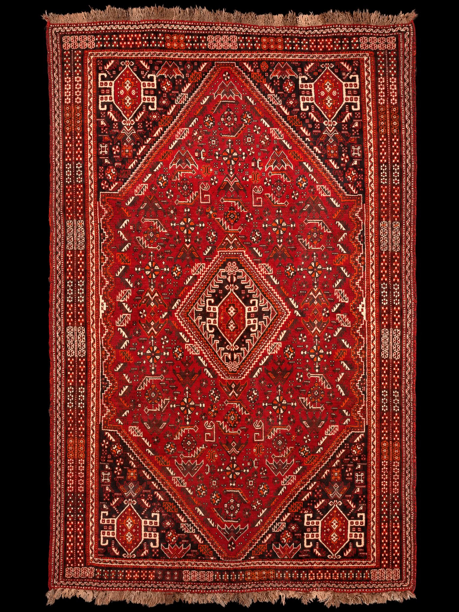 Punainen käsinsolmittu Gasghai-villamatto, 276 × 171 cm