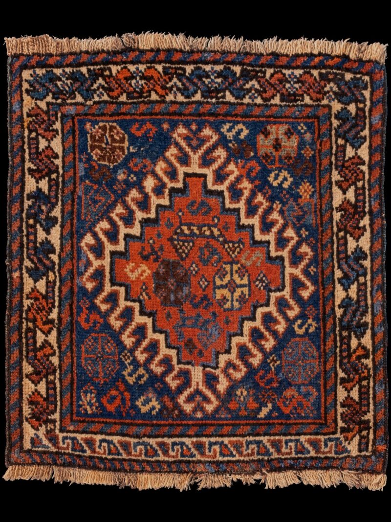 Punainen käsinsolmittu Gasghai-villamatto, 58 × 44 cm
