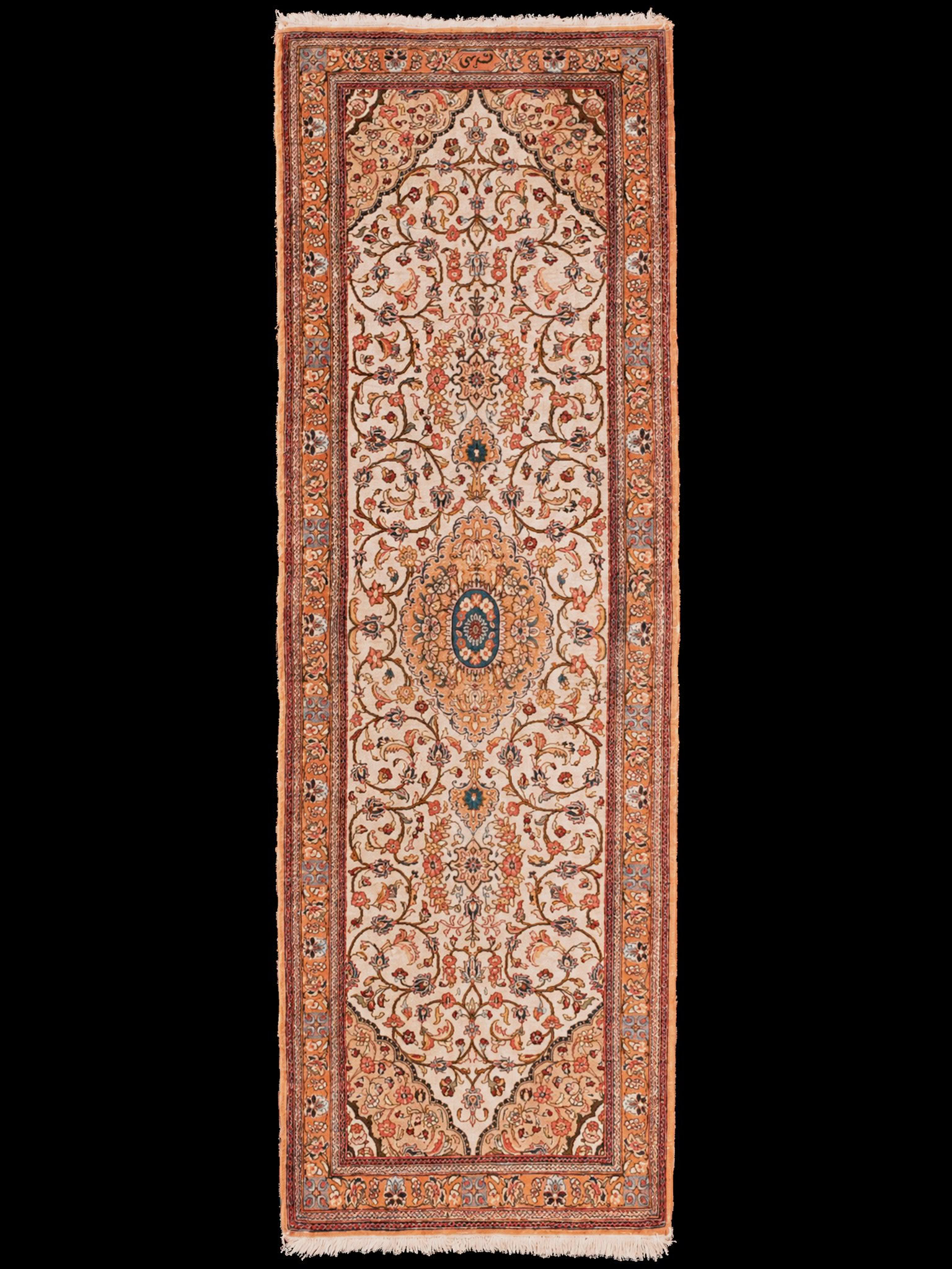 Vaalea käsinsolmittu Ghom-silkkimatto, 151 × 50 cm