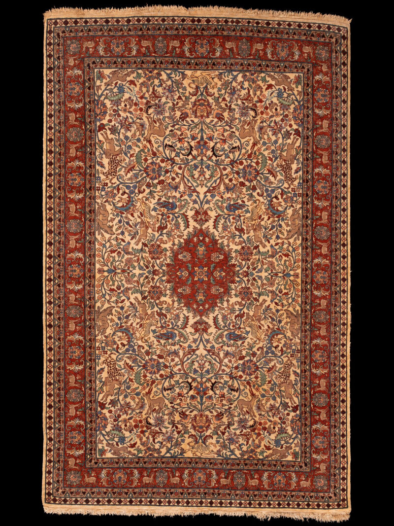 Maanläheinen käsinsolmittu Ghom-villamatto, 228 × 137 cm