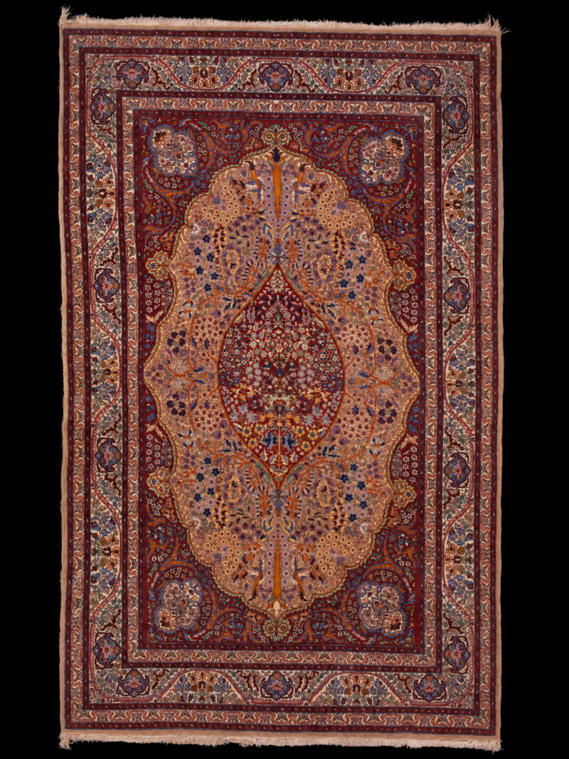 Maanläheinen käsinsolmittu Ghom-villamatto, 227 × 140 cm