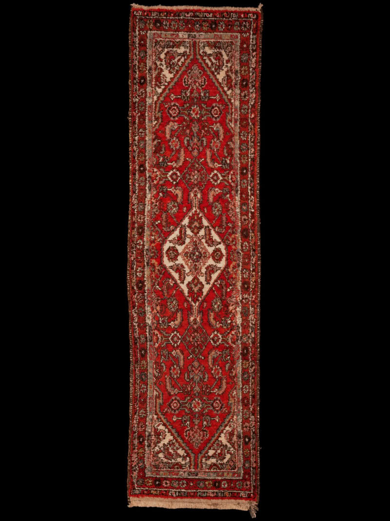 Punainen käsinsolmittu Hamadan-villamatto, 261 × 71 cm