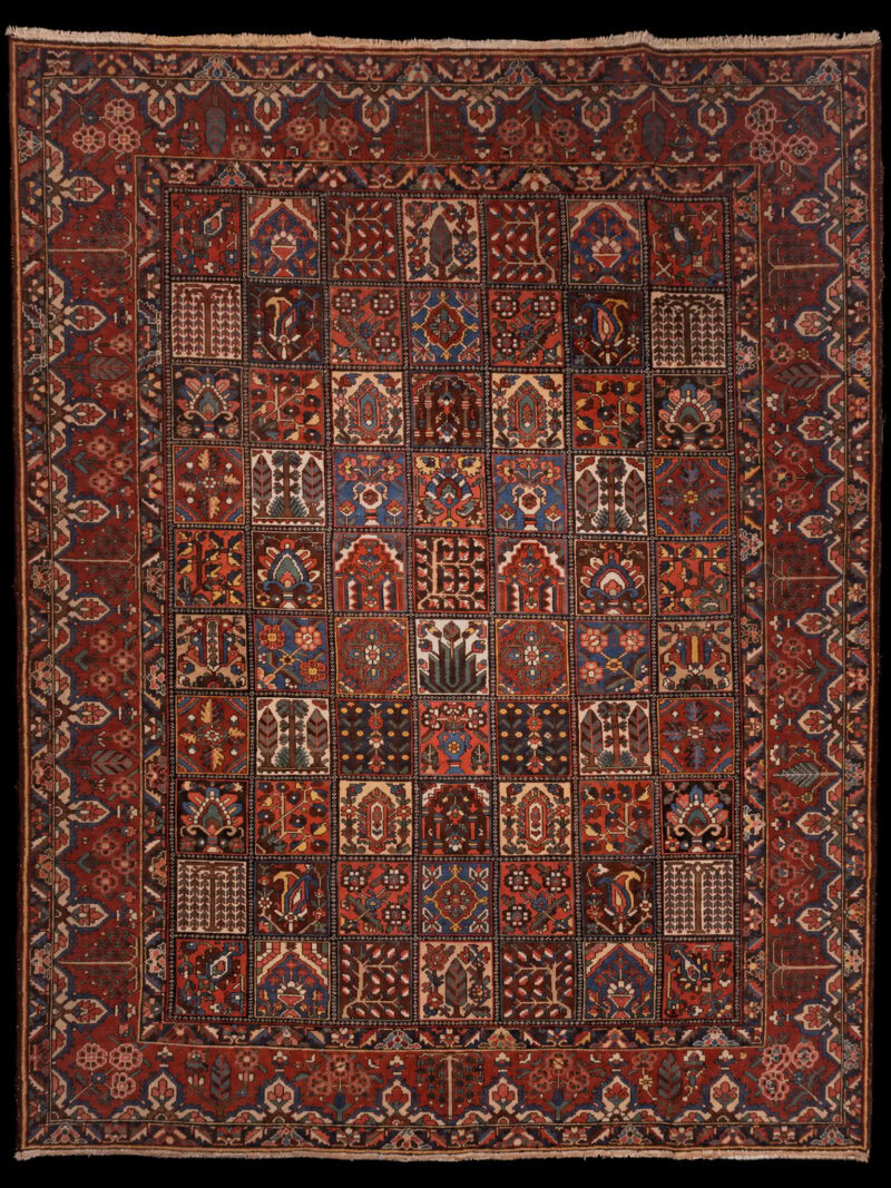Punainen käsinsolmittu Bahtijaari-villamatto, 376 × 308 cm