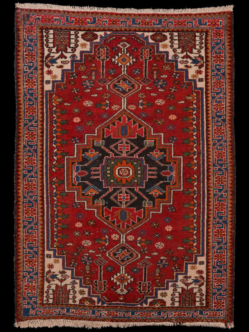 Punainen käsinsolmittu Hamadan-villamatto, 160 × 118 cm