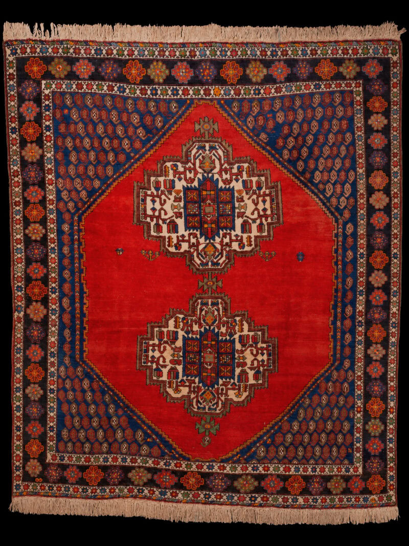 Punainen käsinsolmittu Afshar-villamatto, 207 × 180 cm