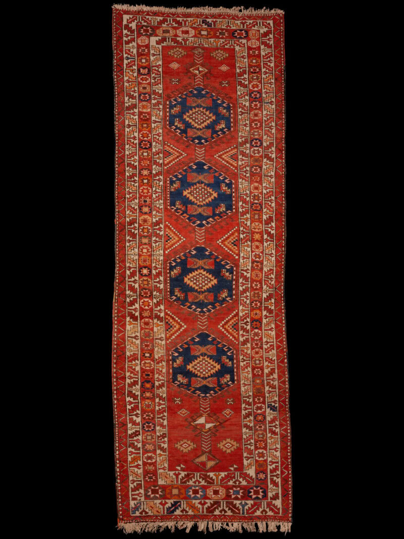 Punainen käsinsolmittu Meshkin-villamatto, 336 × 119 cm
