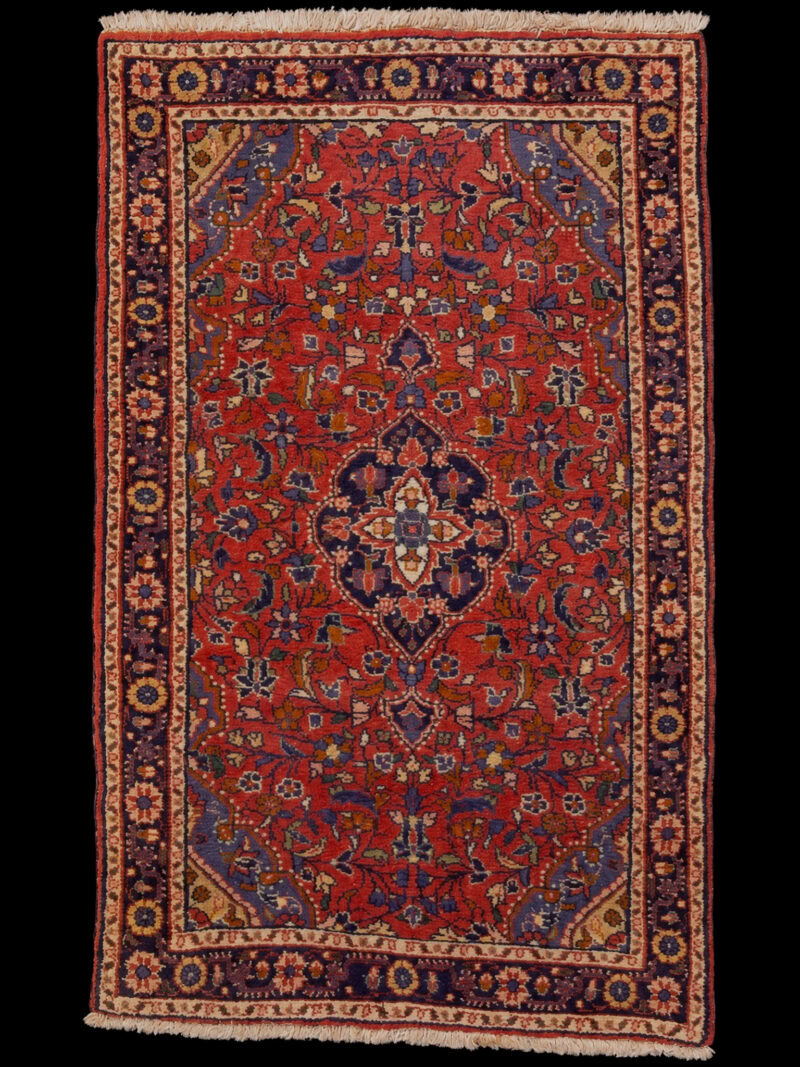 Punainen käsinsolmittu Keshan-villamatto, 126 × 81 cm