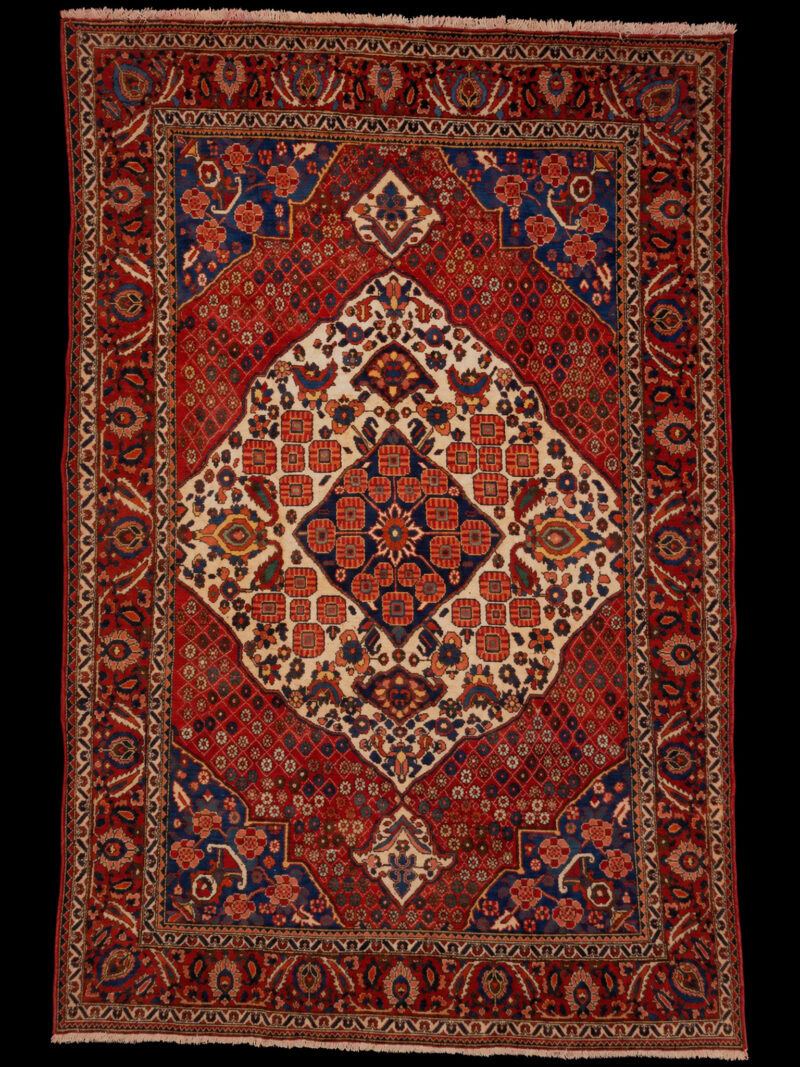 Punainen käsinsolmittu Bahtijaari-villamatto, 314 × 215 cm