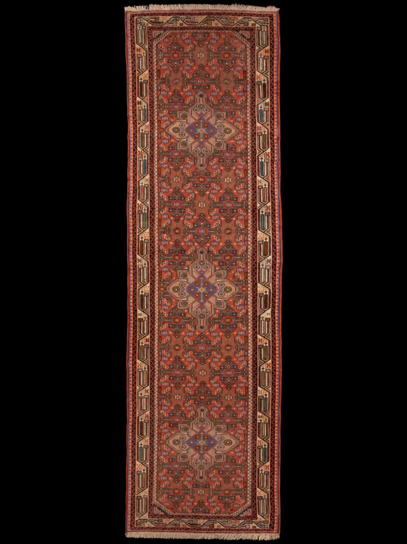 Punainen käsinsolmittu Hamadan-villamatto, 295 × 80 cm