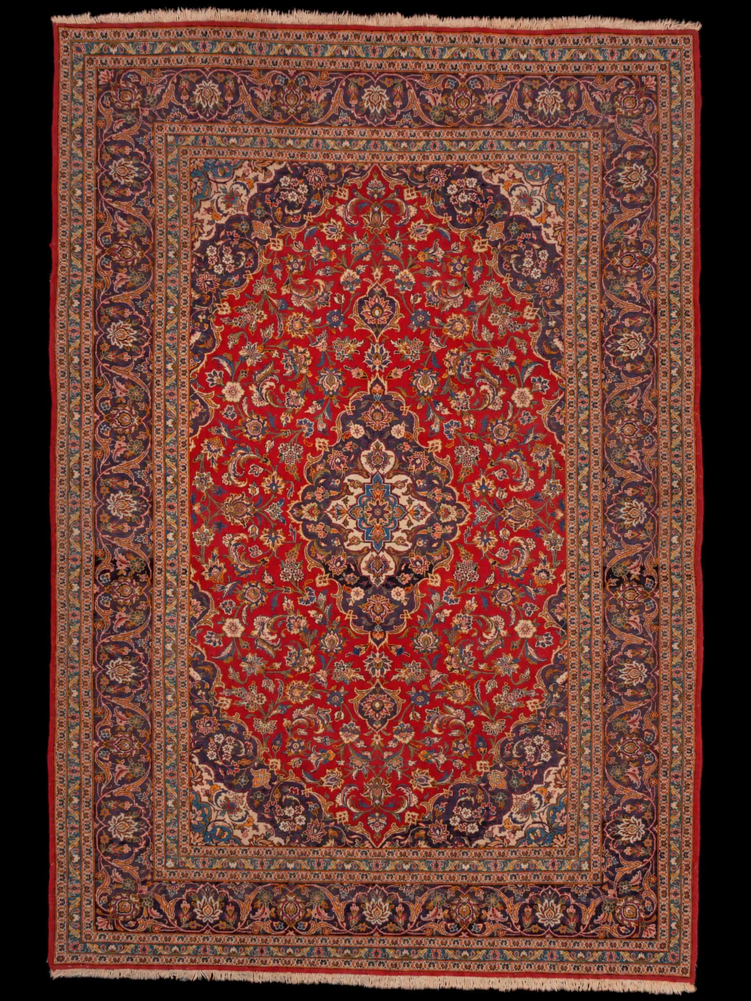 Punainen käsinsolmittu Keshan-villamatto, 350 × 250 cm