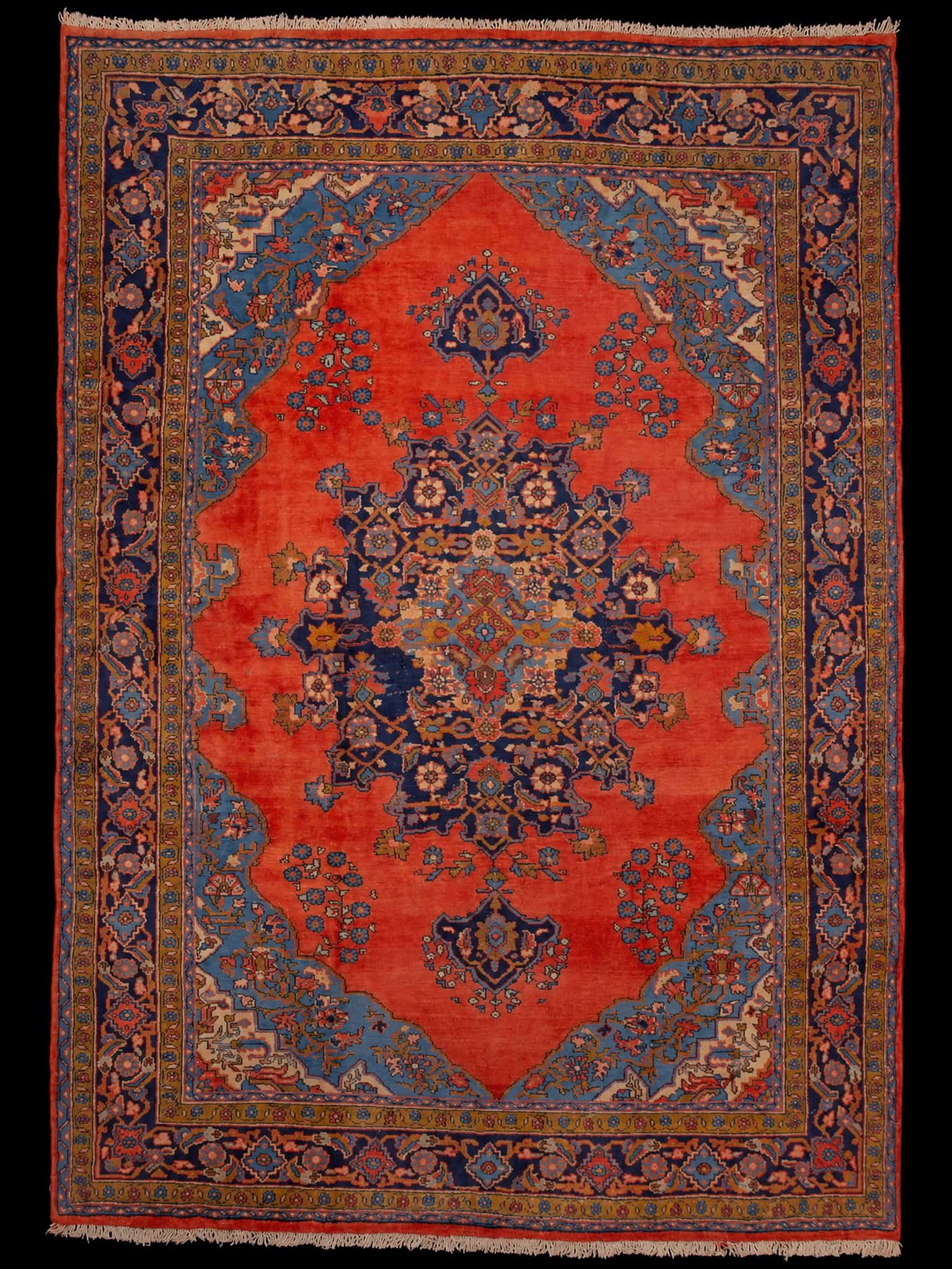 Punainen käsinsolmittu Sarouk-villamatto, 305 × 220 cm