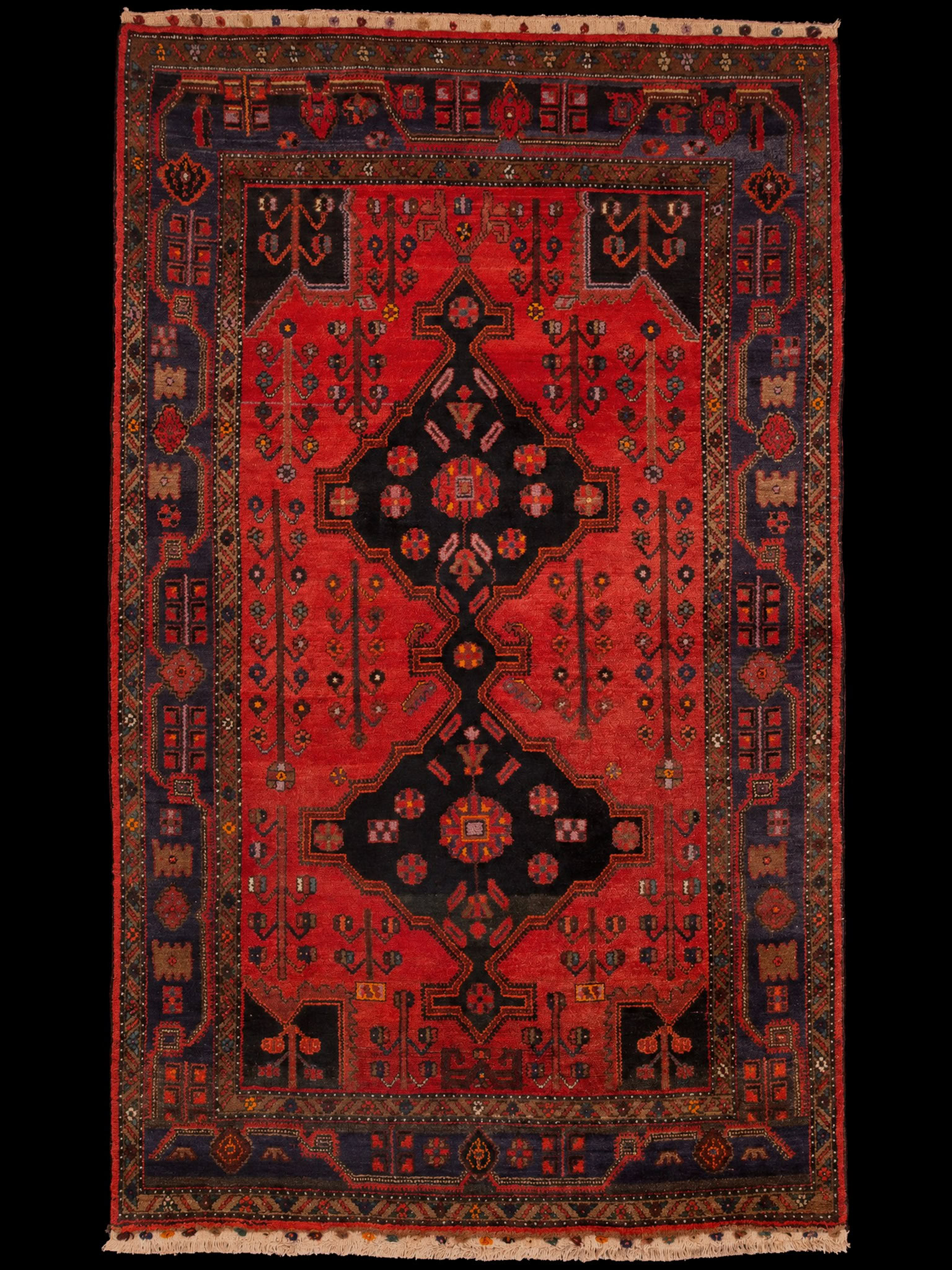 Punainen käsinsolmittu Hamadan-villamatto, 252 × 160 cm
