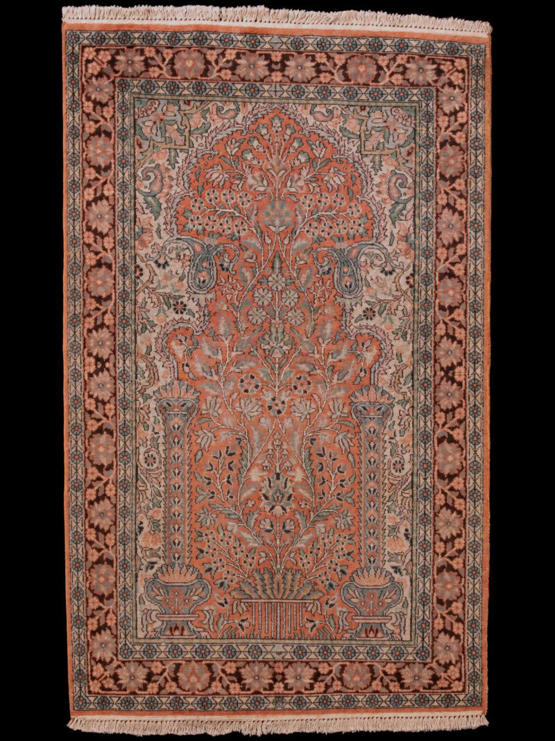 Punainen käsinsolmittu Kashmir-villa-silkkimatto, 154 × 98 cm