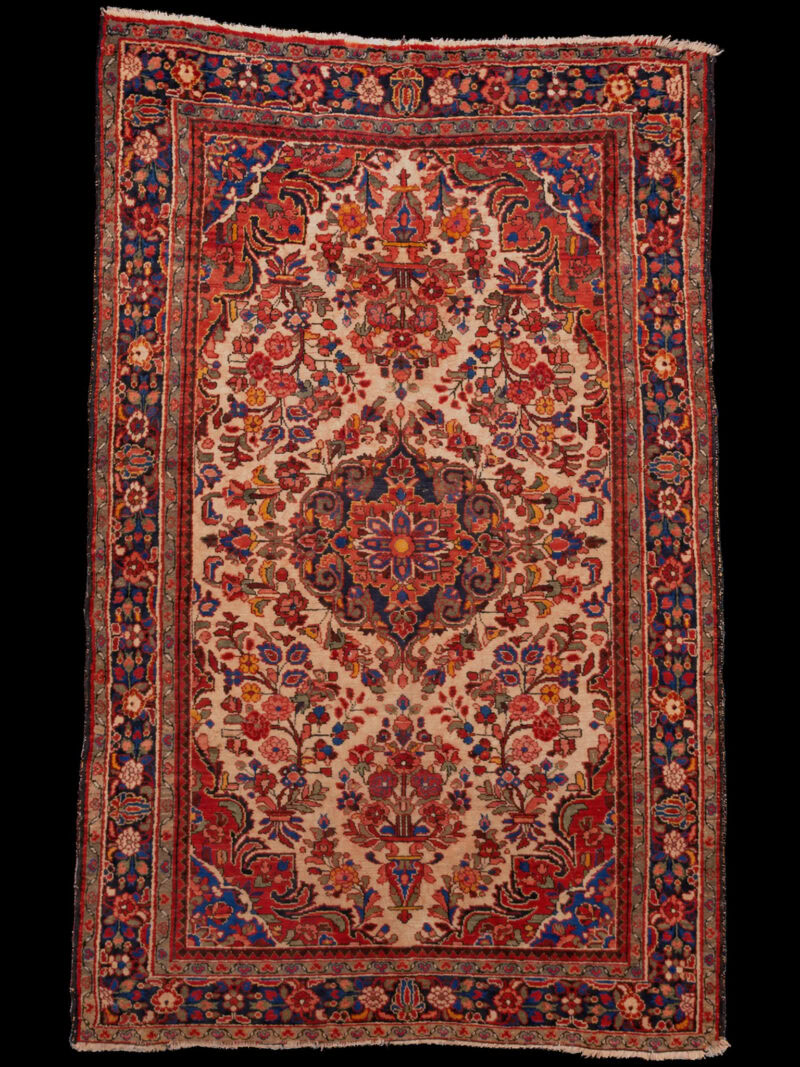 Punainen käsinsolmittu Hamadan-villamatto, 222 × 143 cm