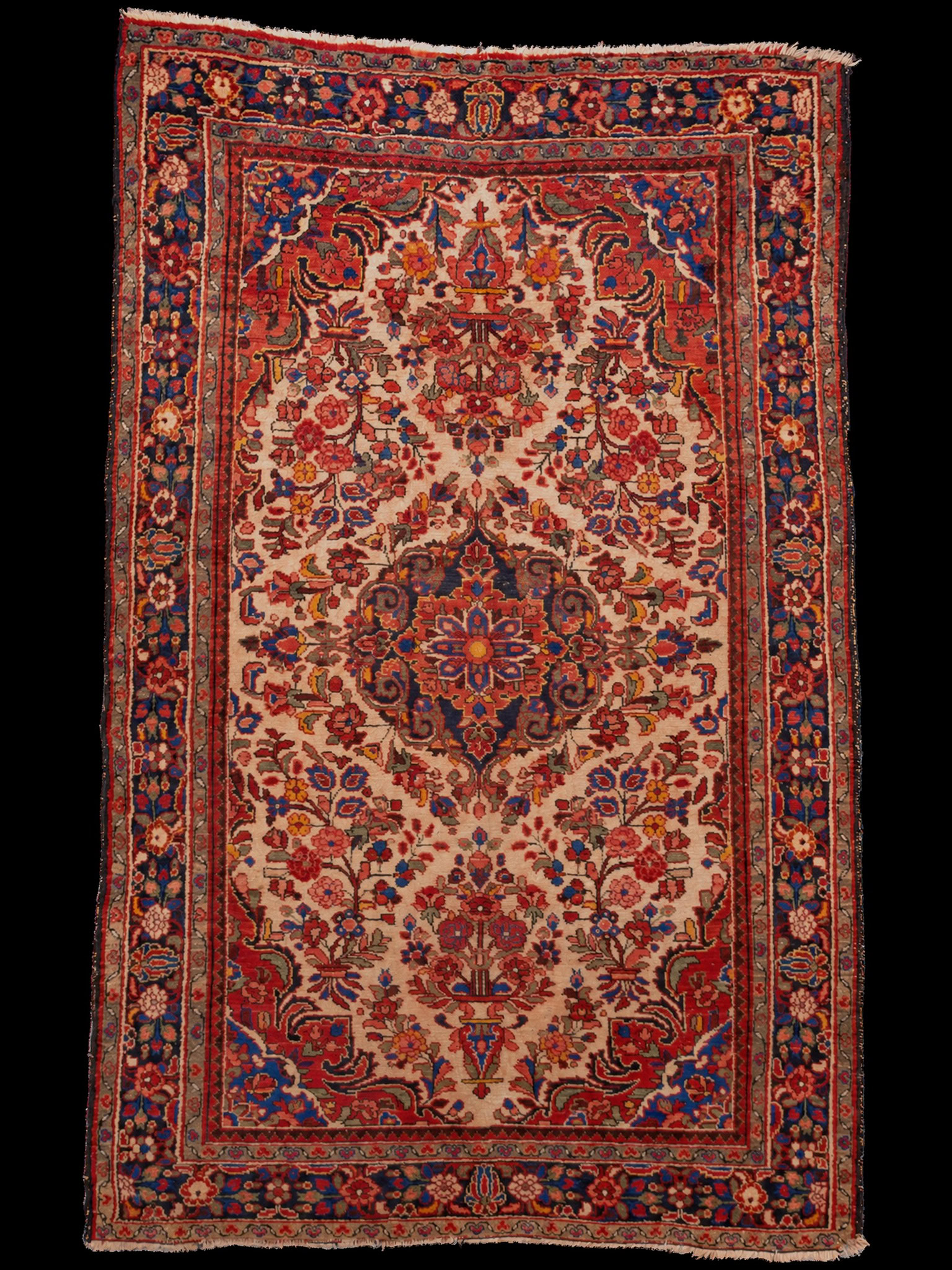 Punainen käsinsolmittu Hamadan-villamatto, 222 × 143 cm