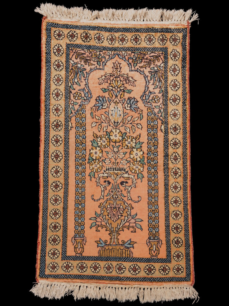 Punainen käsinsolmittu Kashmir-silkkimatto, 105 × 61 cm