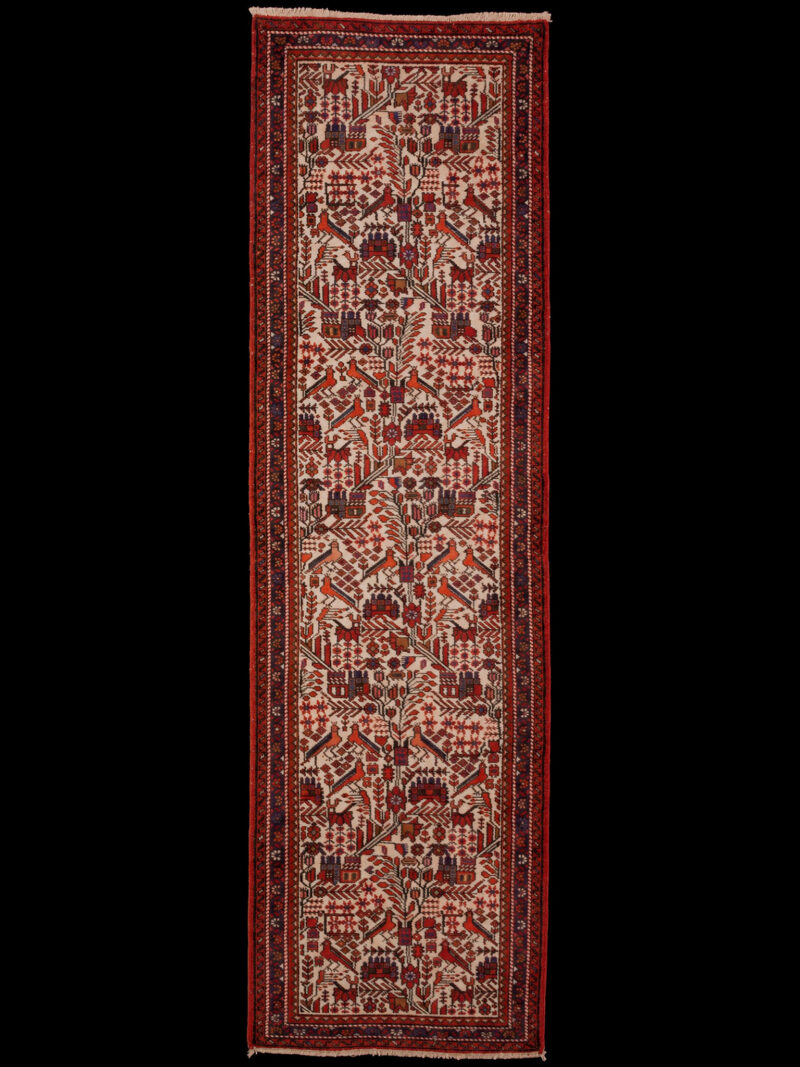 Punainen käsinsolmittu Hamadan-villamatto, 291 × 83 cm