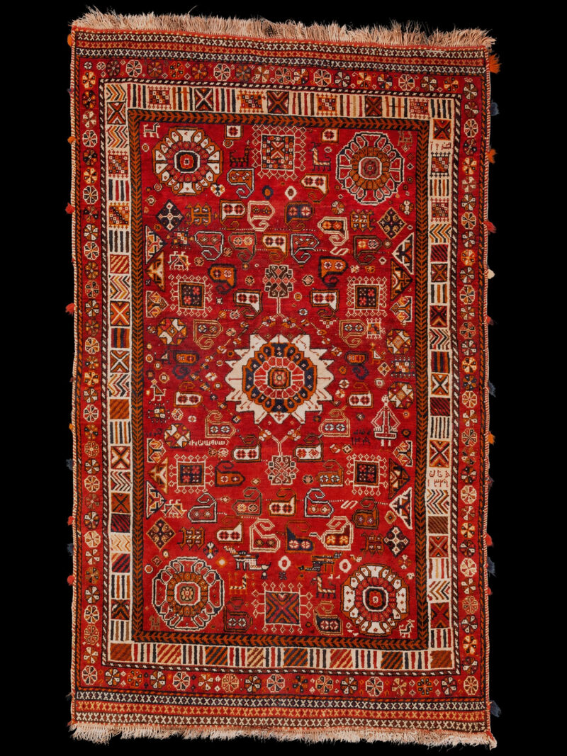 Punainen käsinsolmittu Gasghai-villamatto, 200 × 175 cm