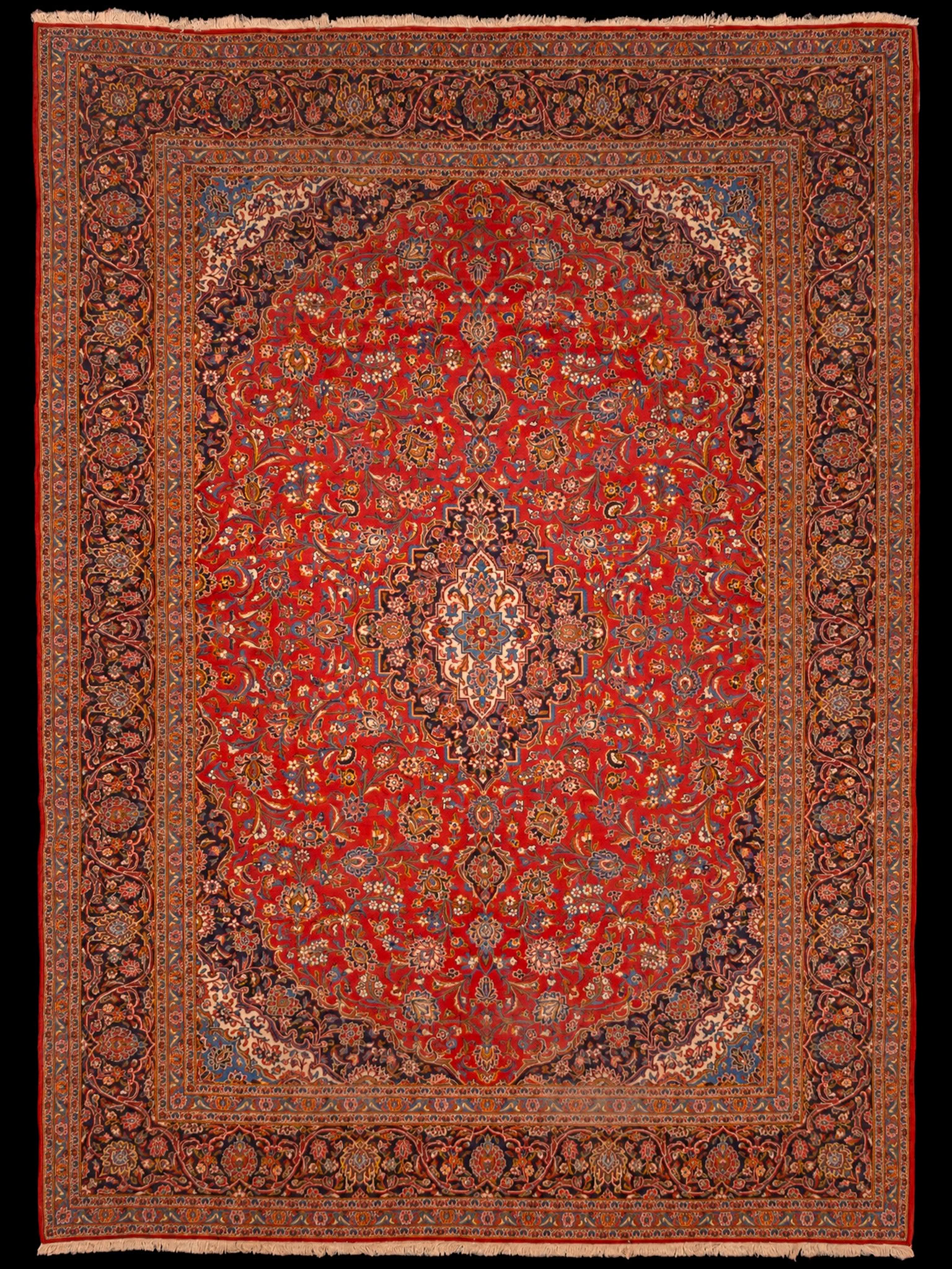 Punainen käsinsolmittu Keshan-villamatto, 441 × 322 cm