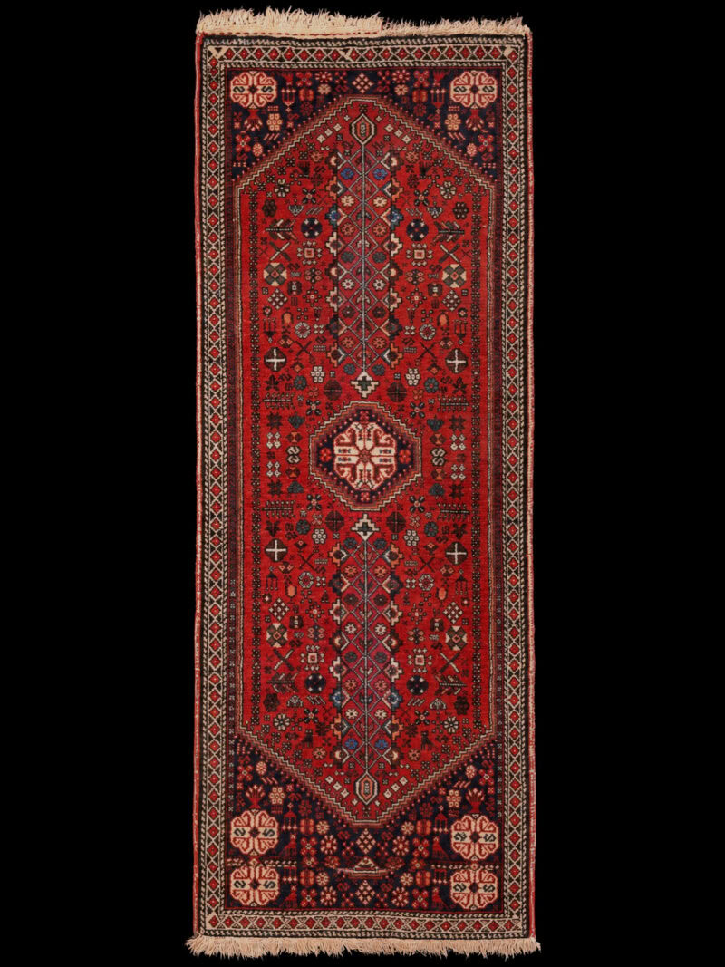 Punainen käsinsolmittu Abadeh-villamatto, 156 × 64 cm