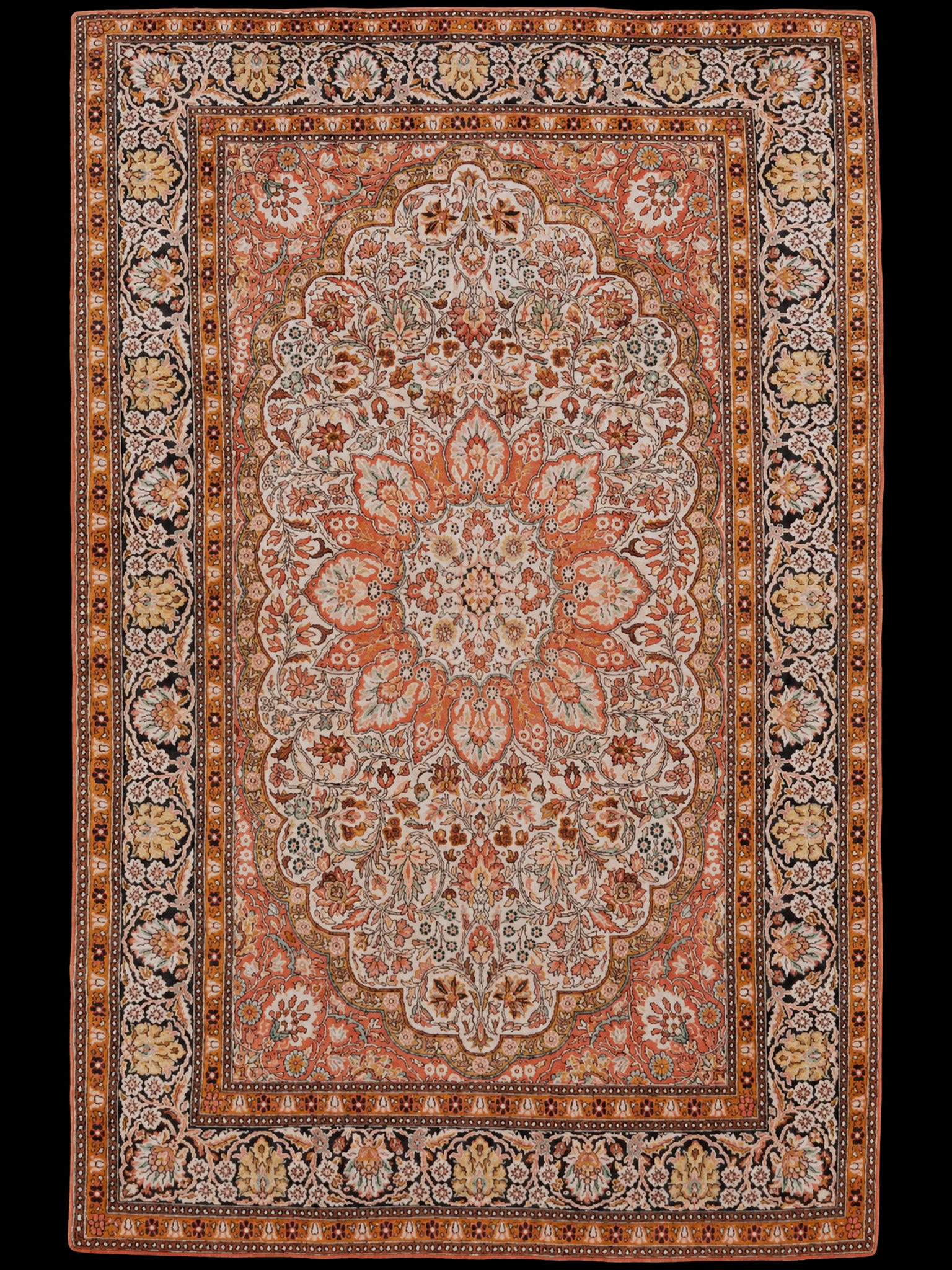 Vaalea käsinsolmittu Kashmir-silkkimatto, 184 × 122 cm