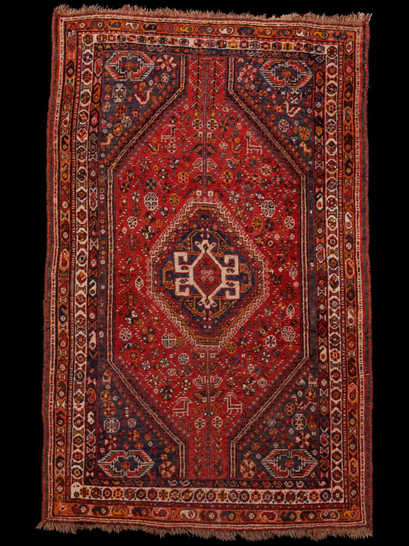 Punainen käsinsolmittu Shiraz-villamatto, 180 × 118 cm