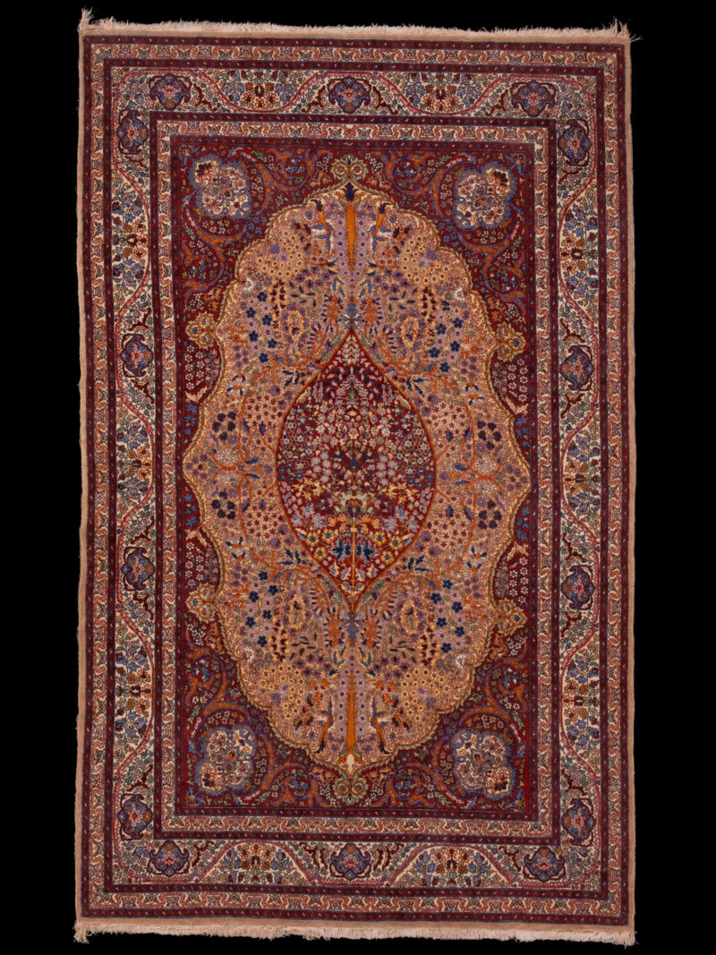 Maanläheinen käsinsolmittu Ghom-villamatto, 227 × 140 cm