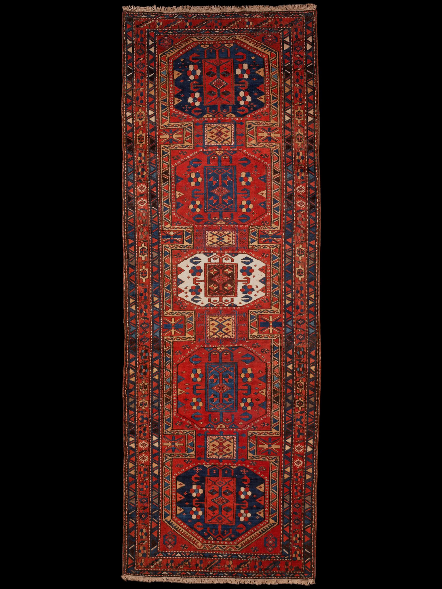 Punainen käsinsolmittu Heriz-villamatto, 321 × 122 cm