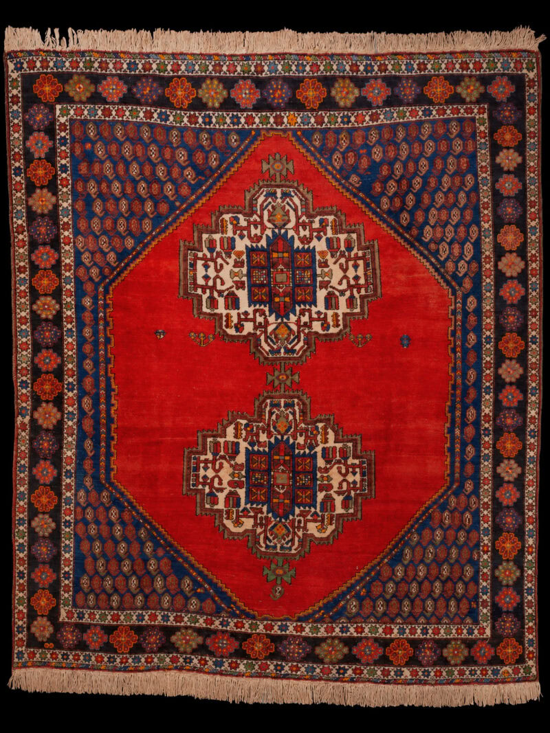 Punainen käsinsolmittu Afshar-villamatto, 207 × 180 cm