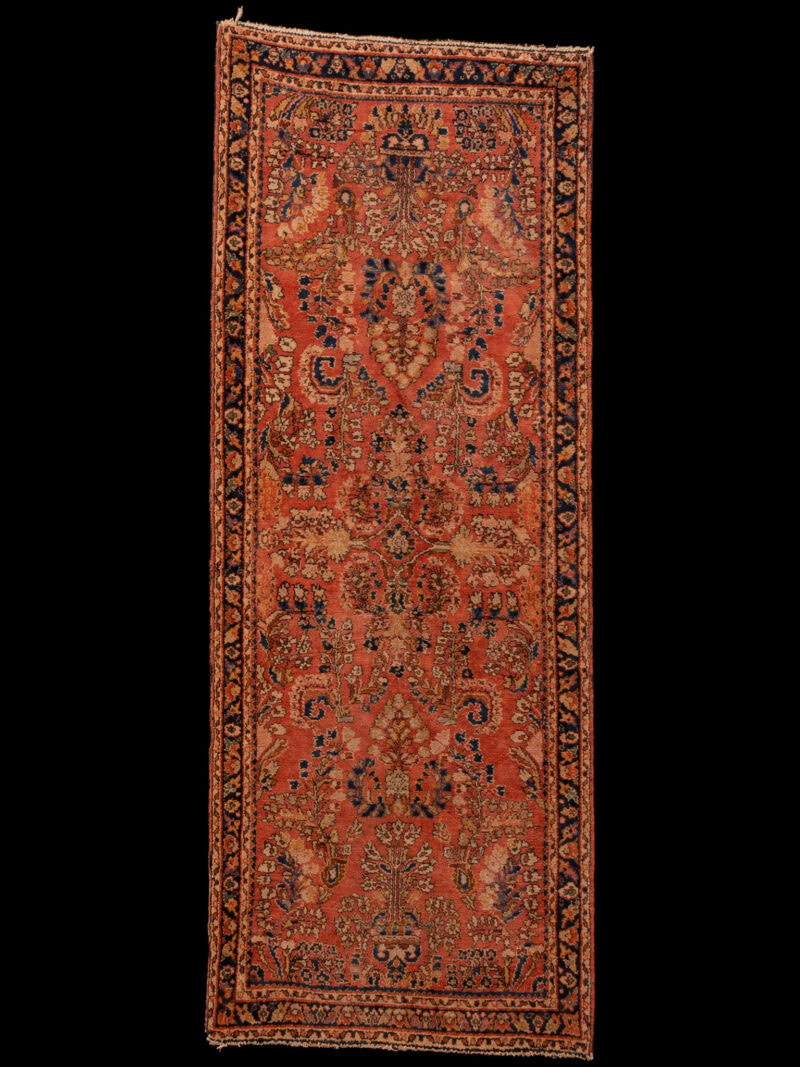 Punainen käsinsolmittu Sarouk-villamatto, 196 × 78 cm