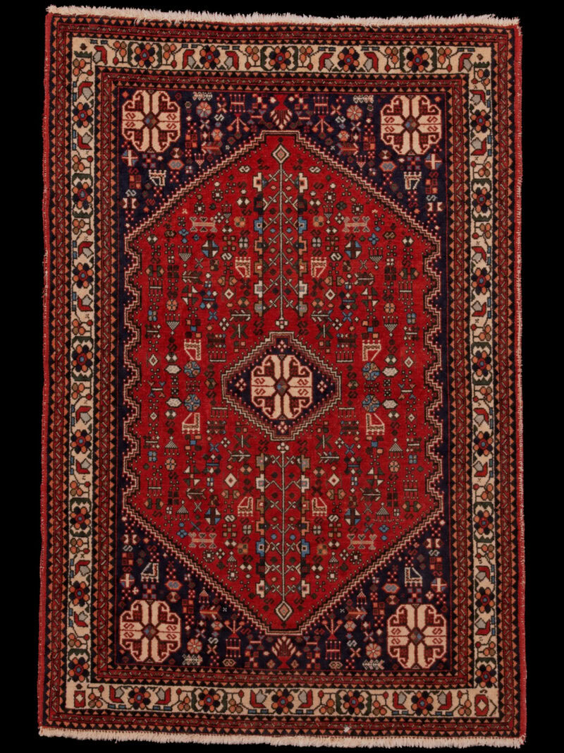 Punainen käsinsolmittu Abadeh-villamatto, 157 × 108 cm