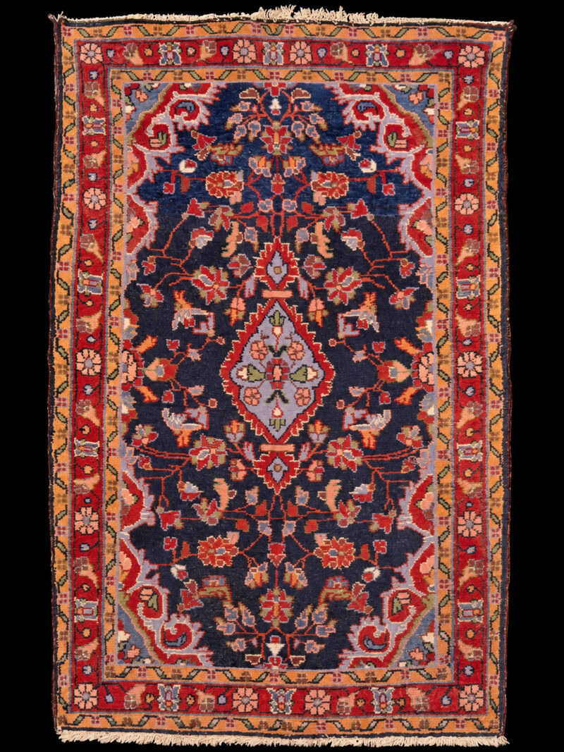 Punainen käsinsolmittu Hamadan-villamatto, 124 × 78 cm
