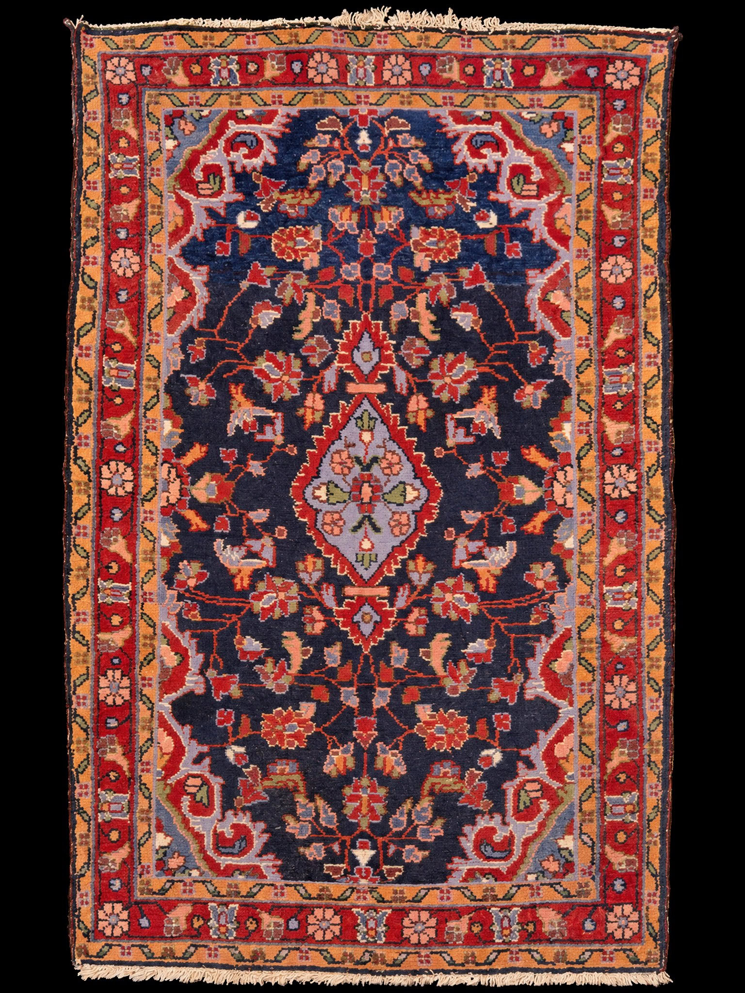 Punainen käsinsolmittu Hamadan-villamatto, 124 × 78 cm