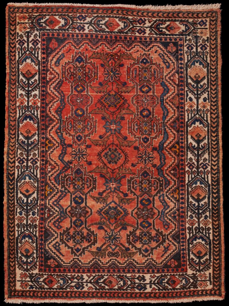 Punainen käsinsolmittu Hamadan-villamatto, 152 × 115 cm