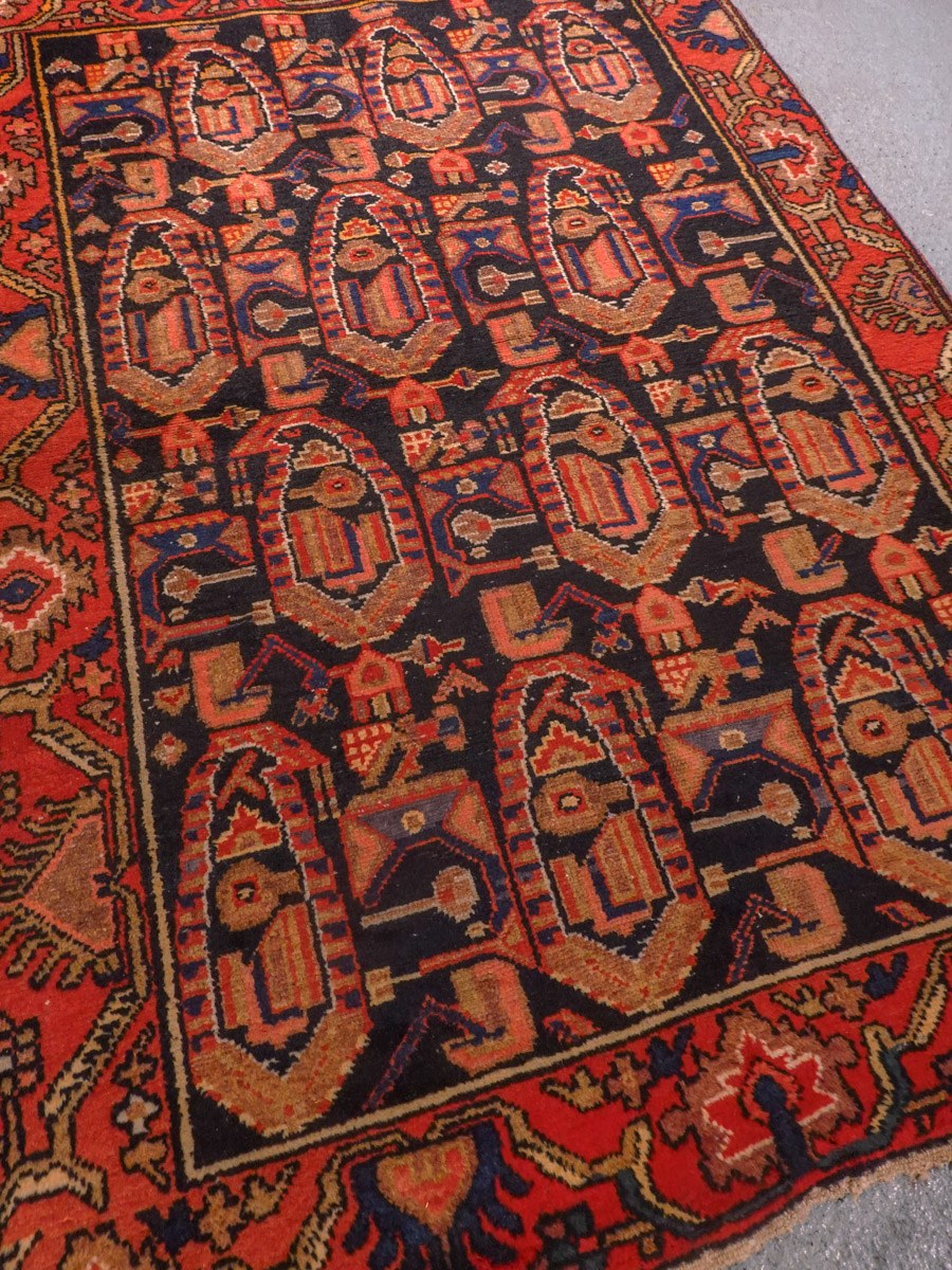 Punainen käsinsolmittu Hamadan-villamatto, 154 × 110 cm