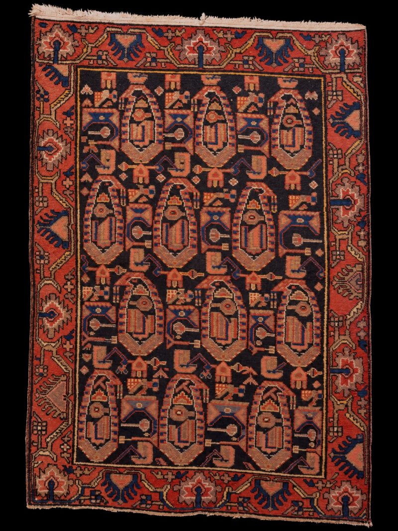 Punainen käsinsolmittu Hamadan-villamatto, 154 × 110 cm