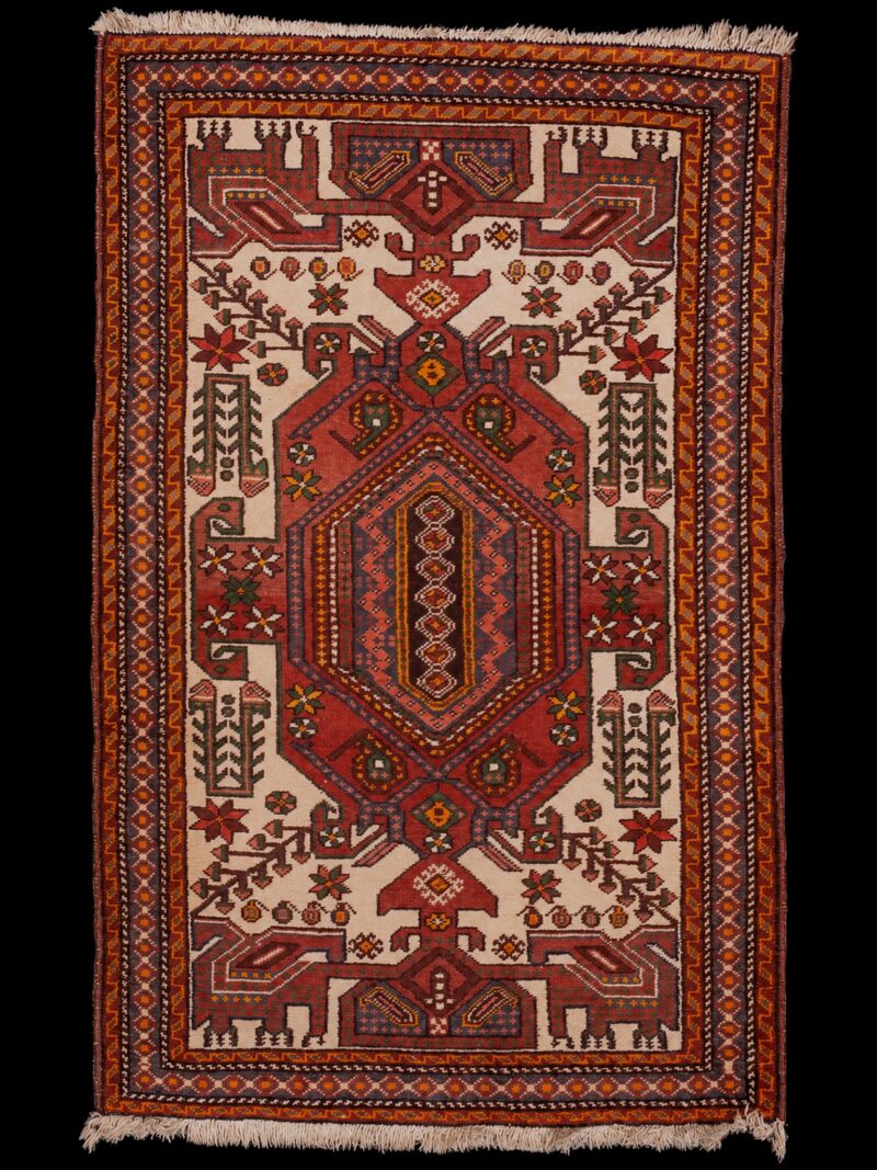 Punainen käsinsolmittu Hamadan-villamatto, 163 × 106 cm