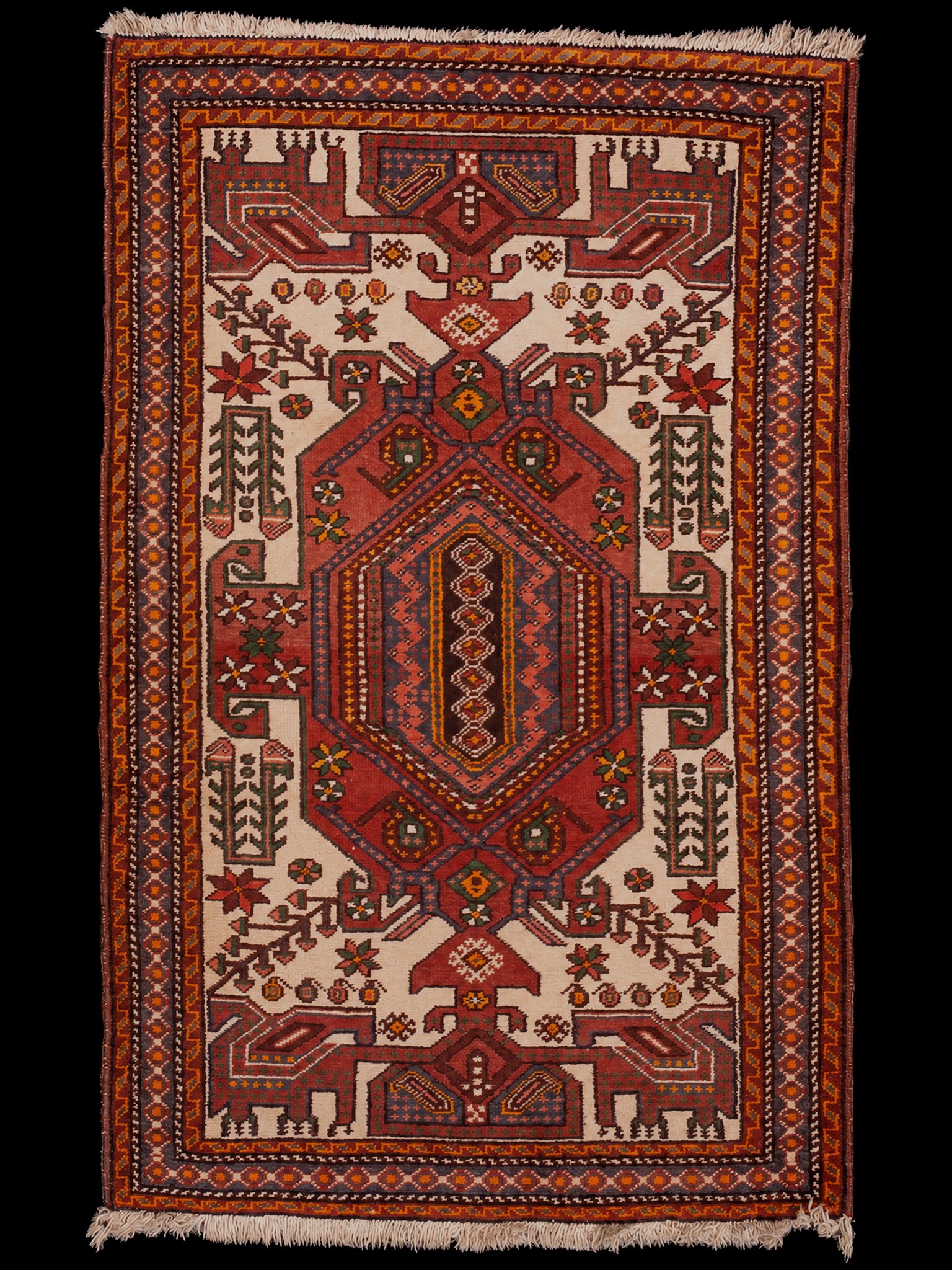 Punainen käsinsolmittu Hamadan-villamatto, 163 × 106 cm