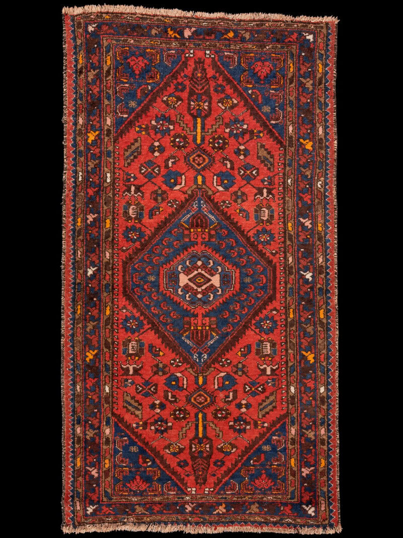 Punainen käsinsolmittu Hamadan-villamatto, 189 × 106 cm