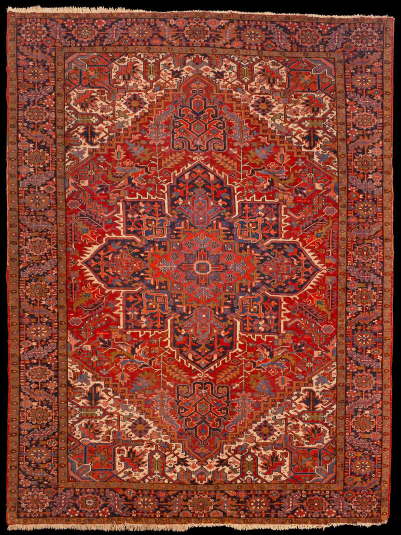 Punainen käsinsolmittu Heriz-villamatto, 396 × 291 cm