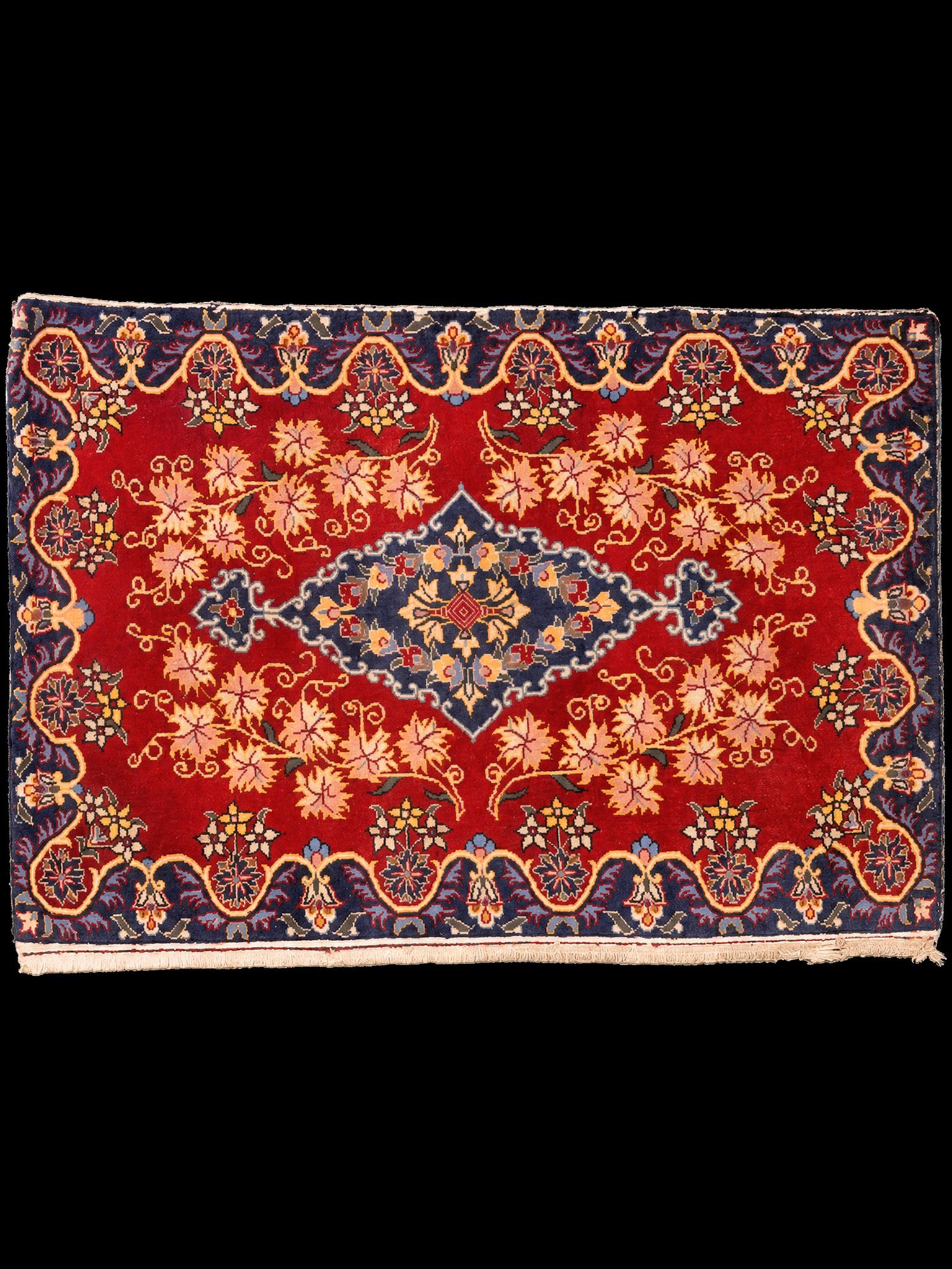 Punainen käsinsolmittu Isfahan-villamatto, 92 × 66 cm