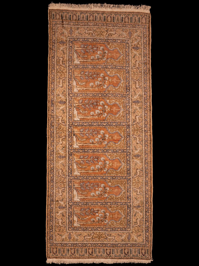Maanläheinen käsinsolmittu Kayseri-silkkimatto, 220 × 90 cm