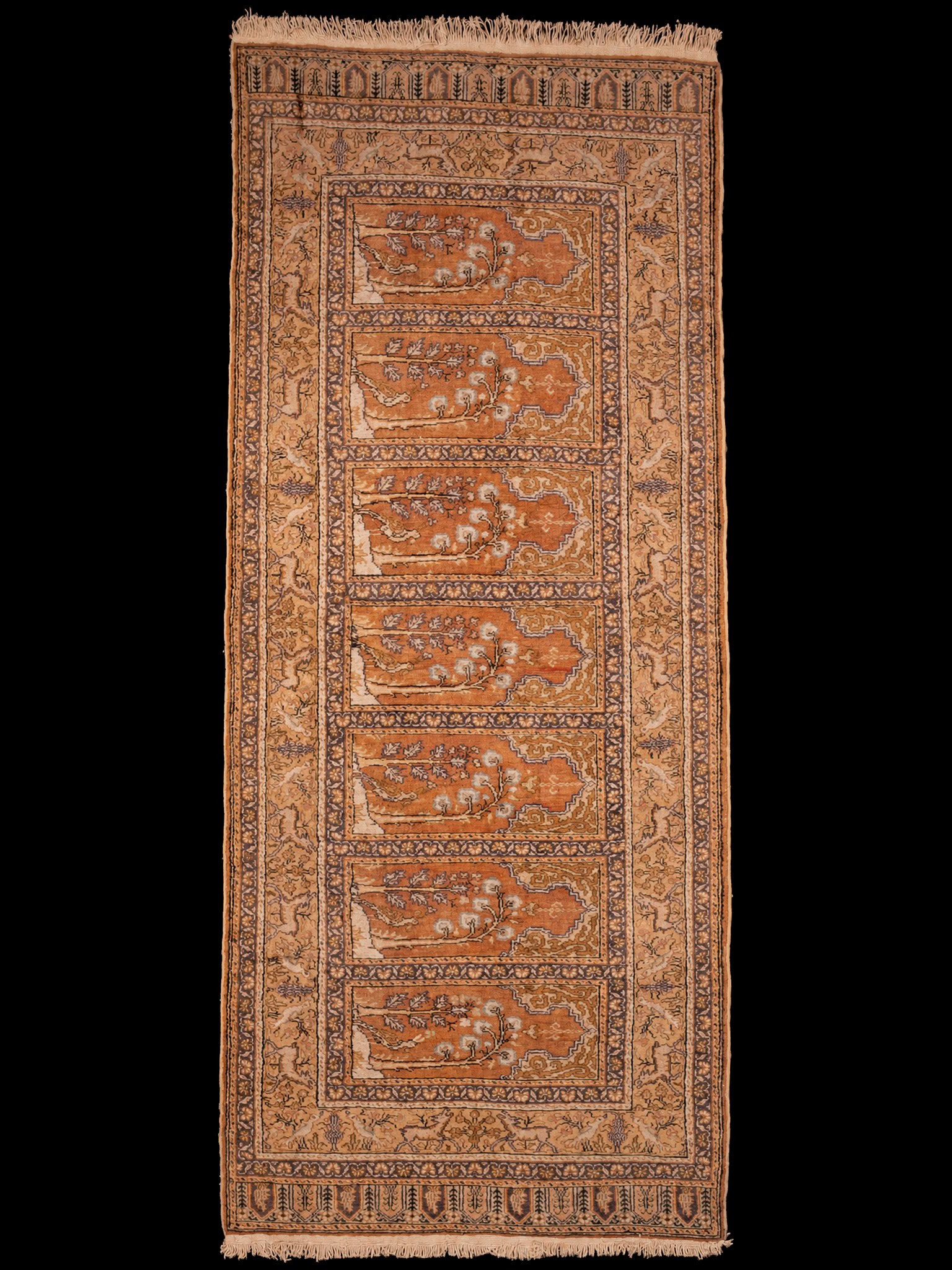 Maanläheinen käsinsolmittu Kayseri-silkkimatto, 220 × 90 cm