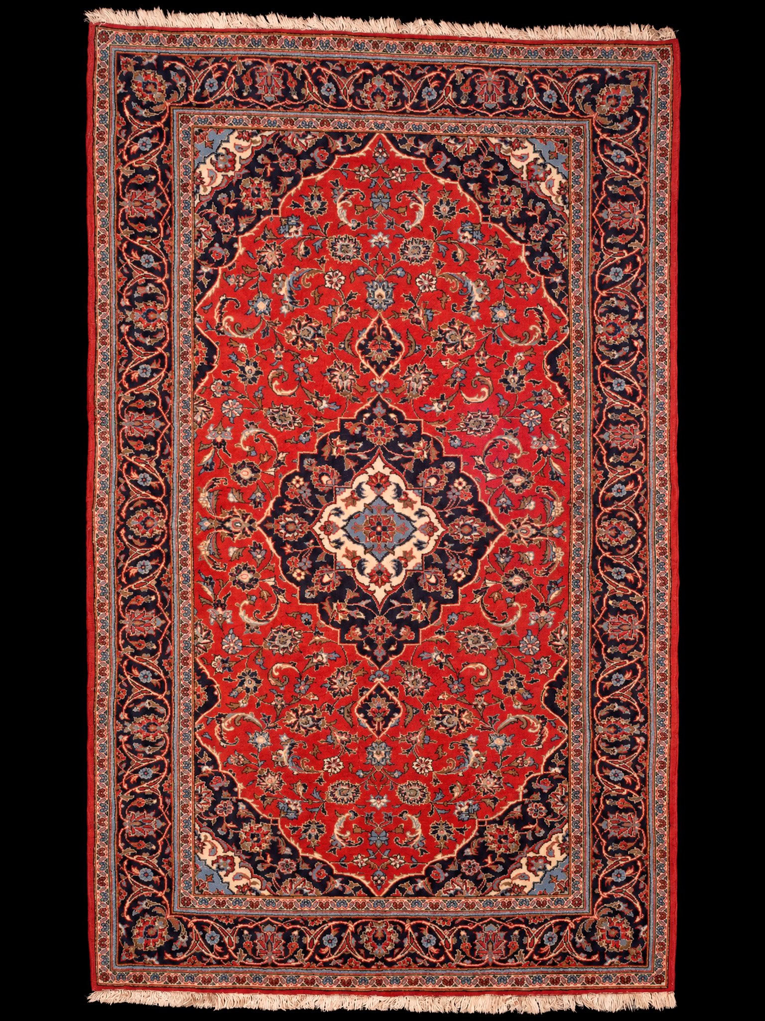Punainen käsinsolmittu Keshan-villamatto, 251 × 151 cm