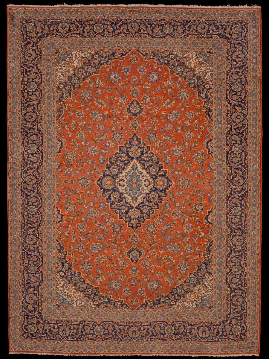 Punainen käsinsolmittu Keshan-villamatto, 354 × 264 cm