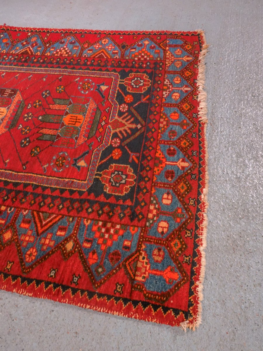 Punainen käsinsolmittu Malayer-villamatto, 191 × 121 cm
