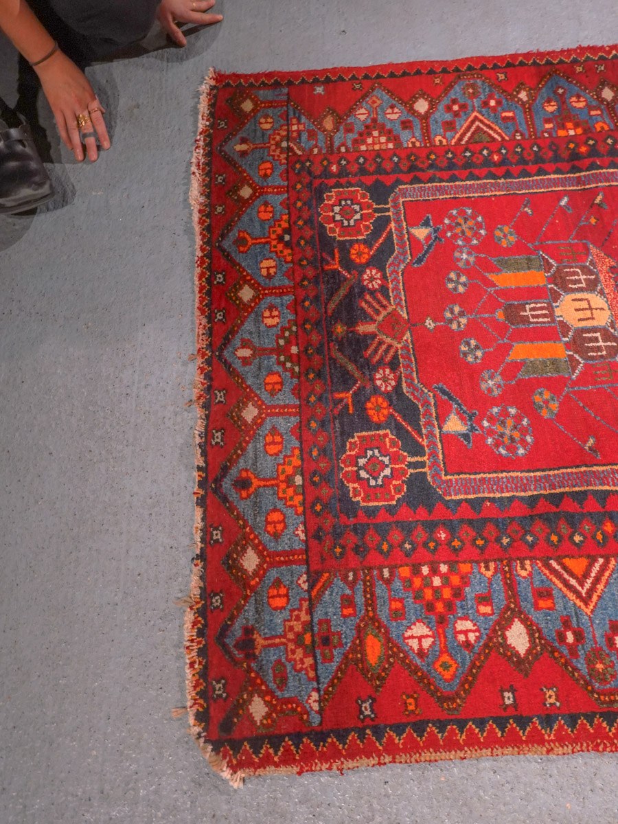 Punainen käsinsolmittu Malayer-villamatto, 191 × 121 cm