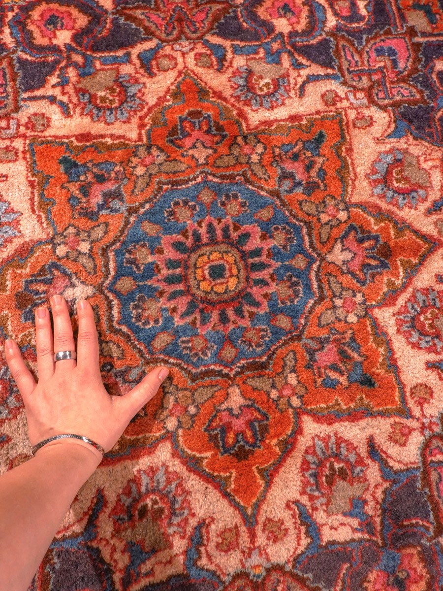Punainen käsinsolmittu Meshed-villamatto, 390 × 296 cm